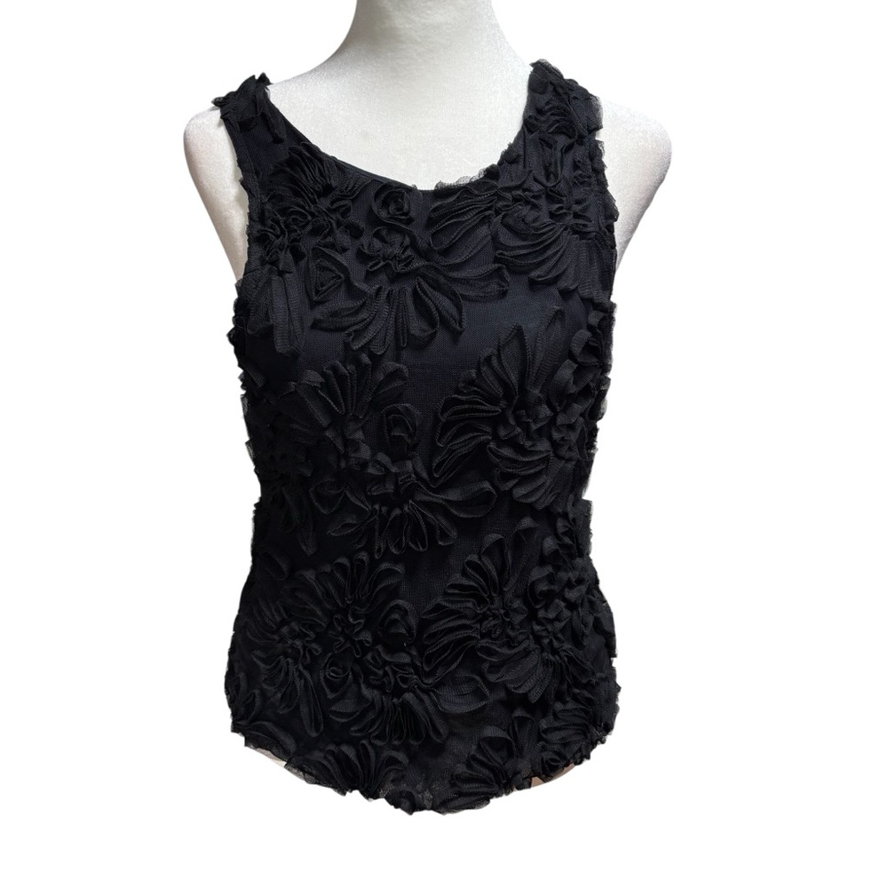 Banana Republic Black 3D Floral Rosette Mesh Sleeveless Shell Top Small #669
